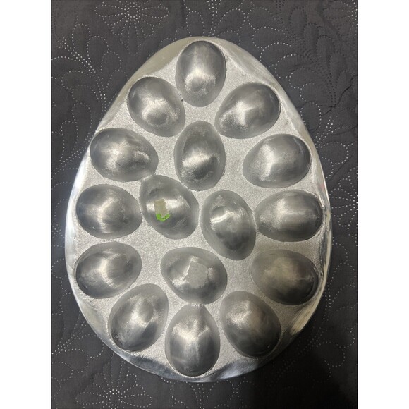 Mexican Pewter Large Oval Deviled Egg Plate Dish Holds 16 Eggs Serverware Dining - Picture 2 of 4